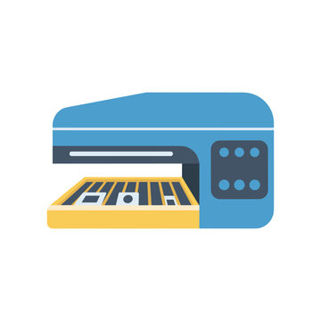 blue laminator machine with yellow tray vector illustration
