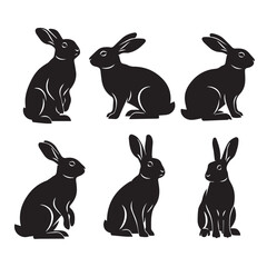 Obraz premium Six cartoon black cats with different poses and expressions Vector