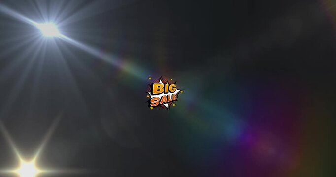 Animation of big sale text on black background