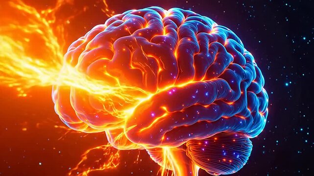 Human brain with glowing energy