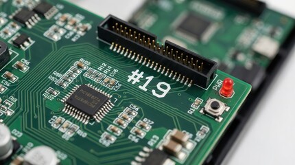 Obraz premium Close-up of Printed Circuit Board with Components.