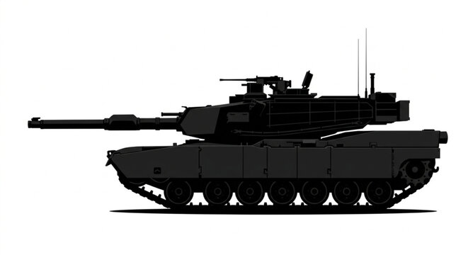 Military Battle Tank Silhouette Isolated on White Background