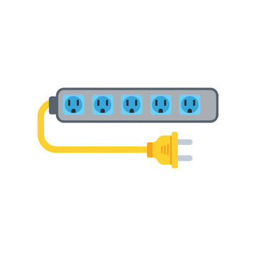 power strip with five outlets and yellow cord vector illustration