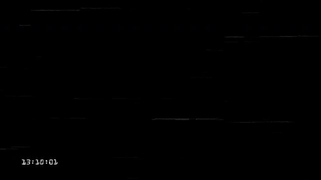 VHS Static Noise Background with Analog Glitch, TV Interference and Timestamp Retro Broadcast Screen Seamless Loop