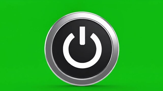 Power Button Icon on Green Screen Background.
