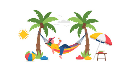 Obraz premium Relaxing Person in a Hammock on a Tropical Beach During Summer Holiday