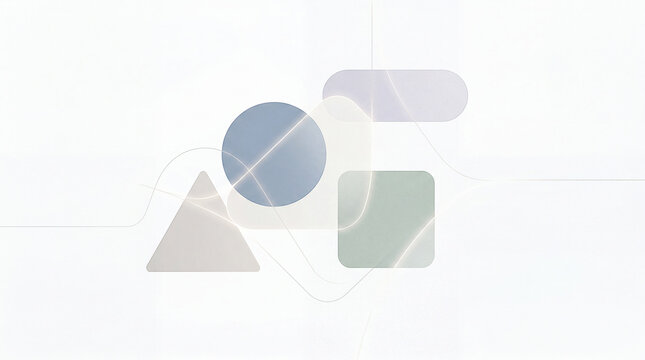 Gentle geometric forms float on a luminous plane, illuminated by subtle light trails in a tranquil, abstract realm of design