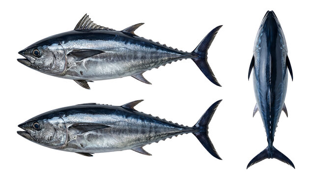 Fresh raw tuna fish from multiple angles for seafood menu design, isolated on transparent background for culinary advertising and restaurant marketing assets.