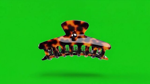 Tortoiseshell Claw Clip Floating on Green Screen Background.