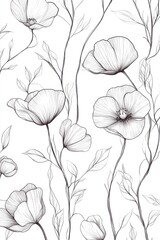 Naklejka premium A graceful continuous line drawing that portrays a cascade of wildflowers, each rendered in one fluid stroke.
