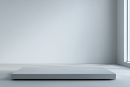 Minimal 3D cool gray office desk top view, ins style minimalist workspace background