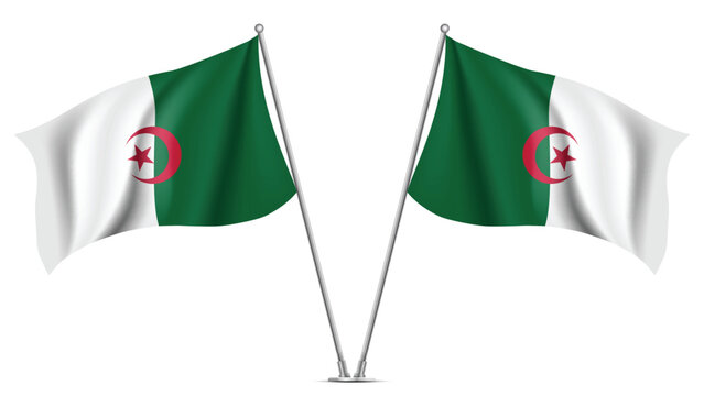 Realistic Double ALGERIA Flag Mockup with Wavy Fabric Effect
