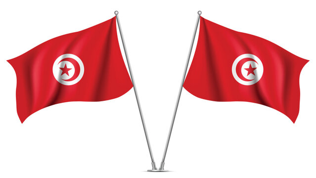 Realistic Double Tunisia Flag Mockup with Wavy Fabric Effect