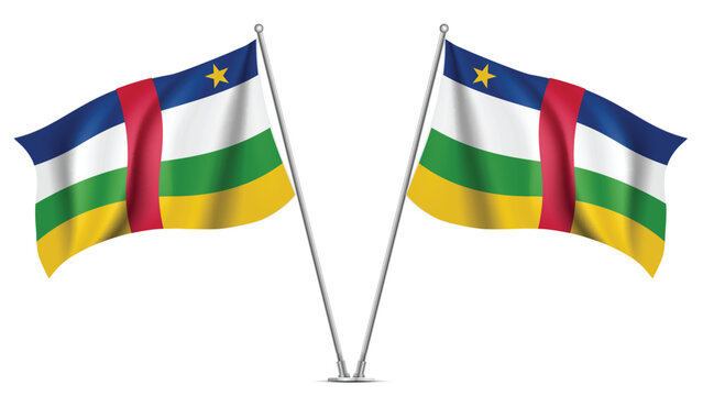Realistic Double Central African Republic Flag Mockup with Wavy Fabric Effect