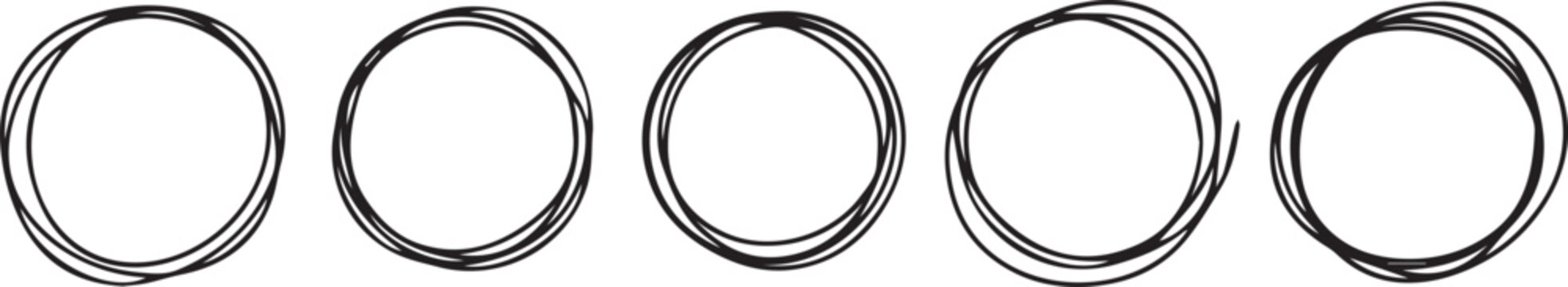 Five hand-drawn scribble circles rating icons set vector illustration