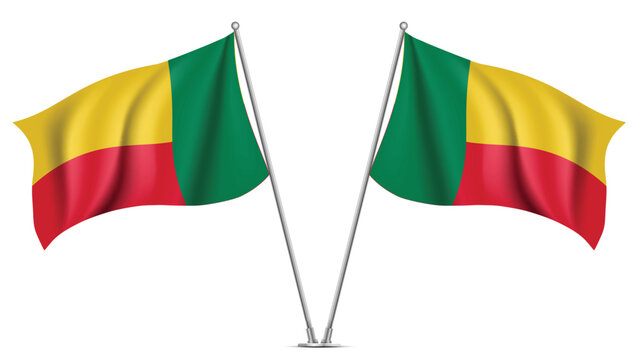 Realistic Double BENIN Flag Mockup with Wavy Fabric Effect