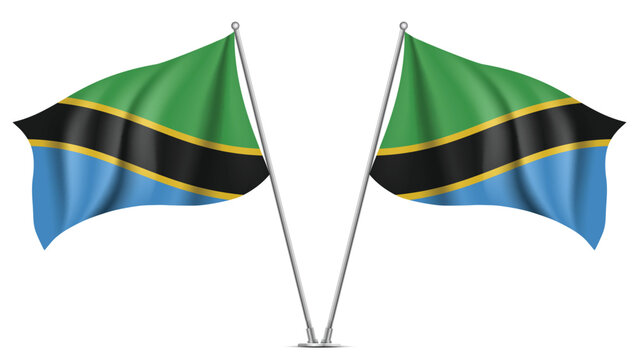 Realistic Double TANZANIA Flag Mockup with Wavy Fabric Effect