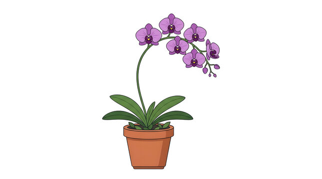 Purple Orchid Plant in Terracotta Pot.