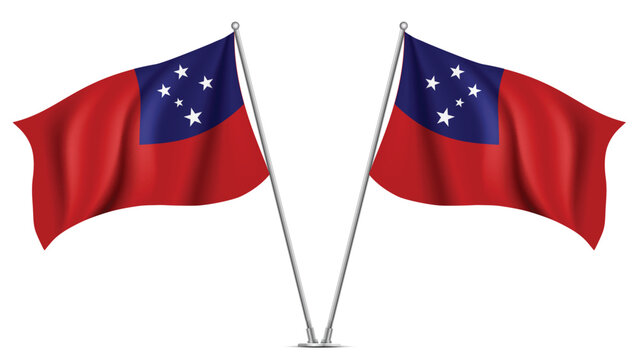 Realistic Double SAMOA Flag Mockup with Wavy Fabric Effect