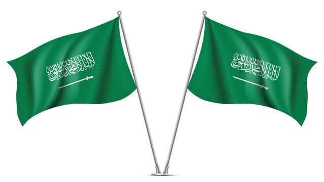 Realistic Double SAUDI ARABIA Flag Mockup with Wavy Fabric Effect