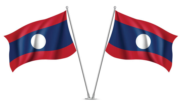 Realistic Double LAOS Flag Mockup with Wavy Fabric Effect
