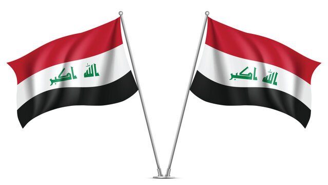 Realistic Double IRAQ Flag Mockup with Wavy Fabric Effect