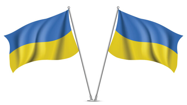 Realistic Double UKRAINE Flag Mockup with Wavy Fabric Effect