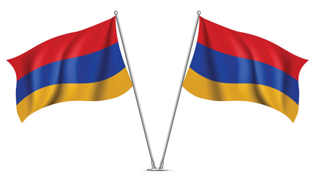 Realistic Double ARMENIA Flag Mockup with Wavy Fabric Effect