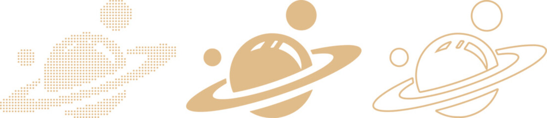 Beige Dotted Humanoid Figure and Saturn Planet Icons on White Background person woman © MSTANUWARA