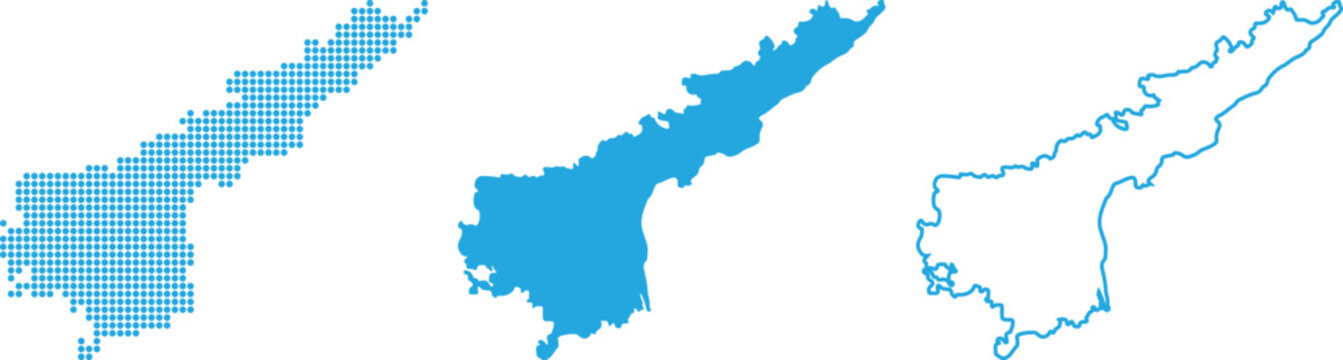 Andhra Pradesh Map Set Dotted Filled Outline Blue dotted map filled map