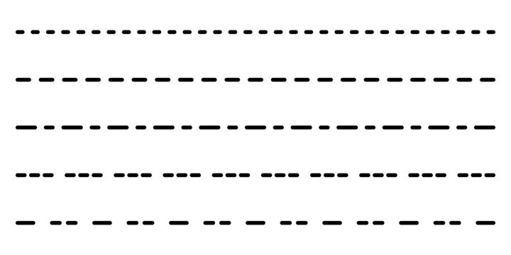 Modern Dashed Line Pattern Set, Minimal Seamless Horizontal Stroke Lines on Transparent White Background