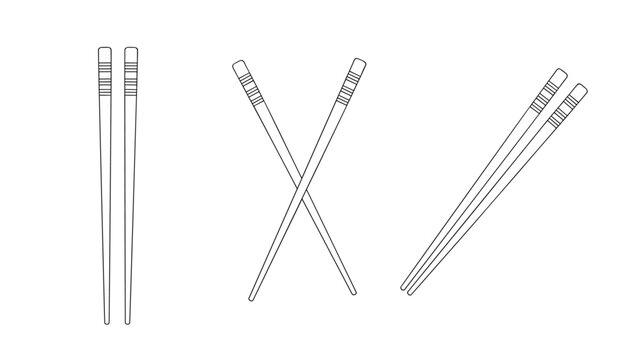 Selection of simple black and white line art chopsticks arranged in various positions including parallel and crossed orientations on a white base.