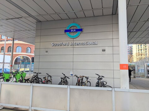 Stratford International DLR Station Exterior with Public Bicycle Parking in Modern East London
