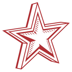 Fototapeta premium Three dimensional star outlined in red, rendered with a white fill and an outer shell, casting a shadow from the top left direction