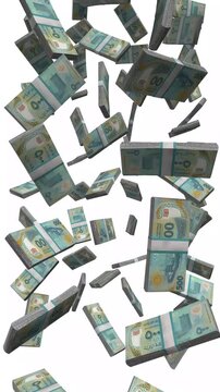 Vertical Mauritania Money, Falling Mauritanian Ouguiya Bills, Hybrid Substrate Cash Stacks, 4K