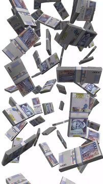 Vertical Haiti Money, Falling Haitian Gourde Bills, Cash Stacks Isolated on White, 4K