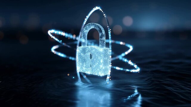 Secure Digital Atom Lock: Cyber Security, Data Protection, Technology Concept
