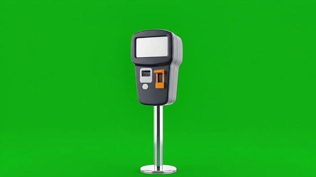 Modern parking meter on a green screen background.