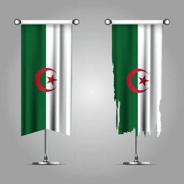 Double Style ALGERIA Flag Banners, Official Clean and Grunge Torn Look