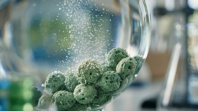 Green catalysts green chemistry spheres laboratory flask bubbles reaction sustainable catalyst beads porous spherical particles conveying hopeful