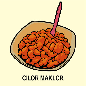 Cilor Maklor Indonesian Street Food Illustration, Spicy Fried Acil and Macaroni with Egg, Traditional Snack Vector Art