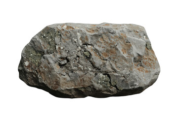 Obraz premium Rough stone boulder with lichen and moss growing, raw natural rock texture, isolated on transparent background