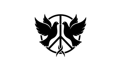 Fototapeta premium Two Dove Silhouettes Peace Symbol Vector Illustration