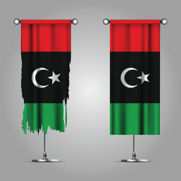 Double Style LIBYA Flag Banners, Official Clean and Grunge Torn Look