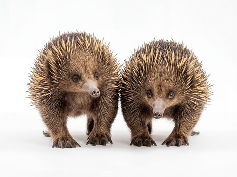 Echidnas Couple Isolated On White Background Echidnas Family Side View Photography Style  Echidnas White Background, Group of Echidnas Echidna Animal Standing