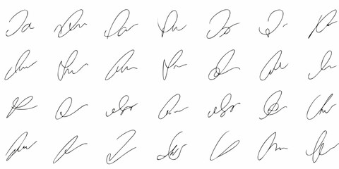 Fototapeta premium Collection of handwritten signatures arranged across a white background