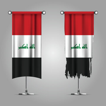 Double Style IRAQ Flag Banners, Official Clean and Grunge Torn Look