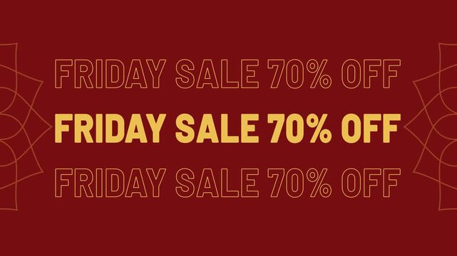 Friday sale 70 percent off discount promotion animated text for shopping and marketing 4K