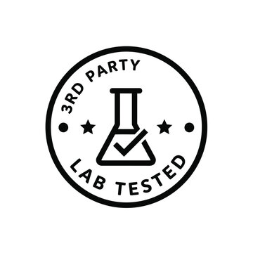 Vector illustration of 3rd party lab tested seal with beaker and checkmark in a circular badge