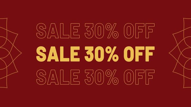 Sale 30 percent off discount promotion animated text for shopping and marketing 4K